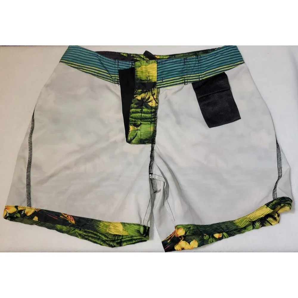 Old Navy Board Shorts Men's Size S Tropical Palm Tree Hawaiian Swim Trunks Green